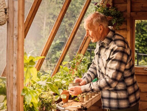 a man in a greenhouse