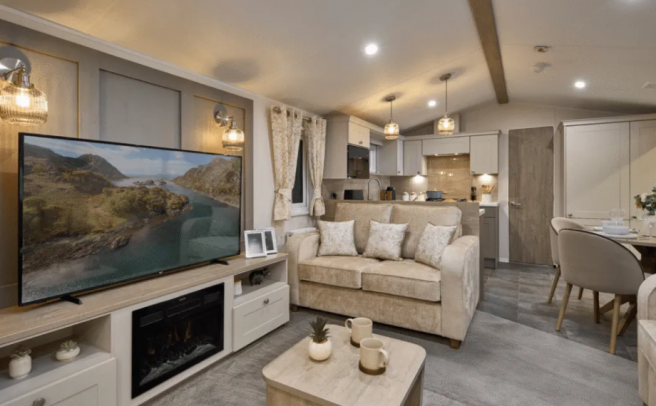 Modern Lounge With Feature Fireplace And Open Plan