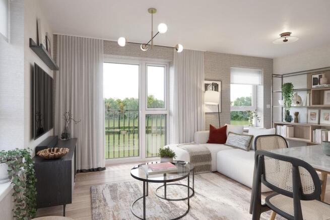 A bright lounge with Juliet balcony