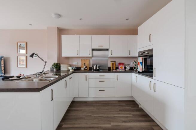 Kitchen area with breakfast bar seating
