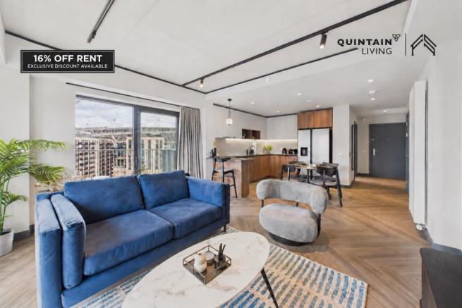 Modern apartment with exclusive discount banner.pn