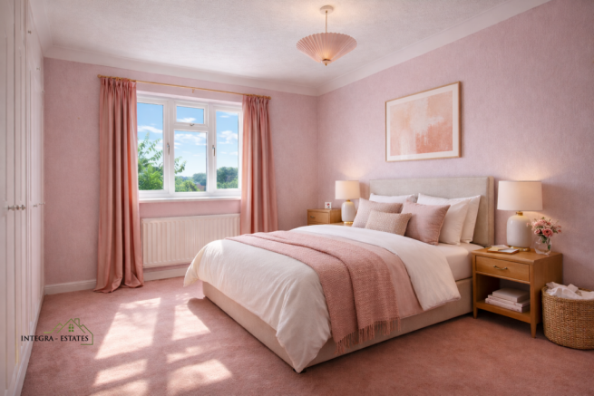 Digitally staged pink bedroom (1)