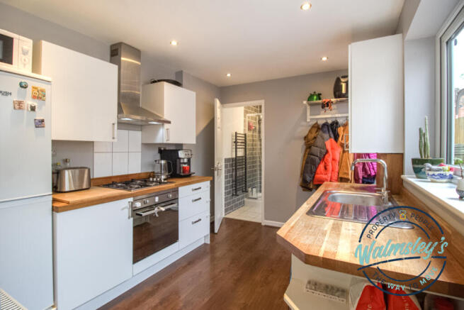 Spacious kitchen from dining room