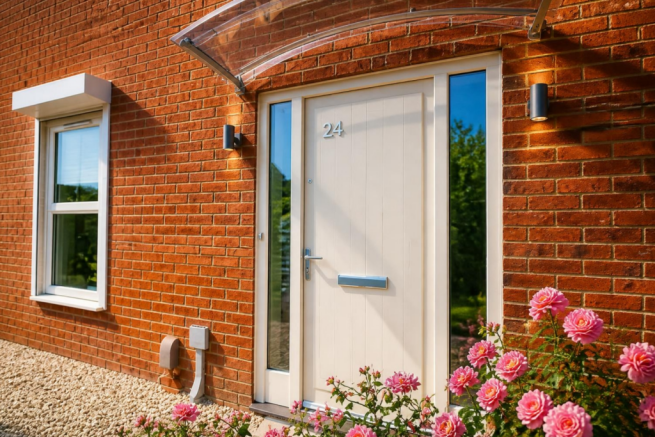 Beautiful entrance to the house gives a cottage fe