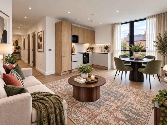 Open plan lounge/dining room/kitchen