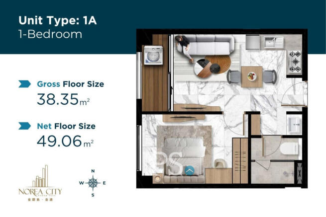 1 Bedroom Condo For Sale Type 1A - Norea Square Condominium - Nirouth, Khan Chbar Ampov ¿ Nirouth