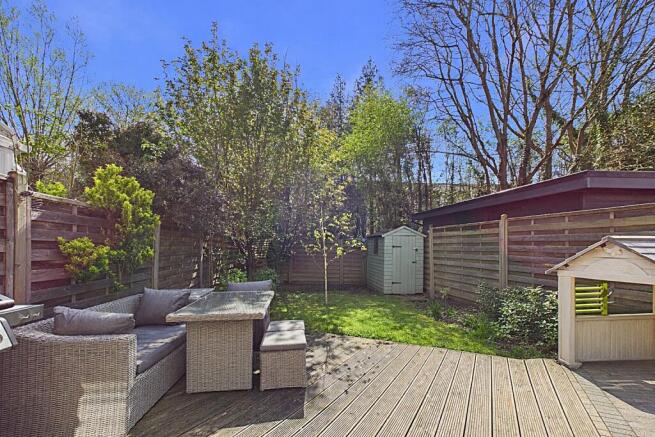 Suburban backyard and for sale home