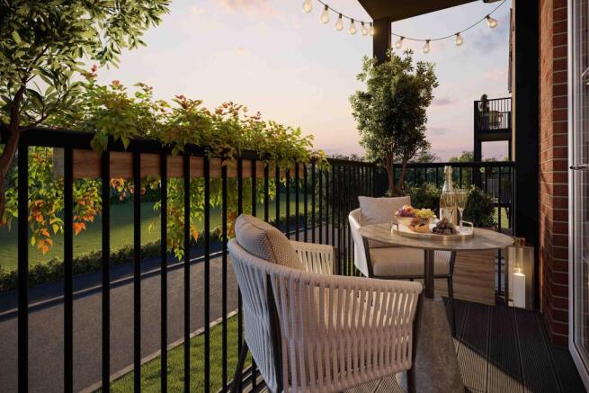 CGI of balcony outdoor bistro