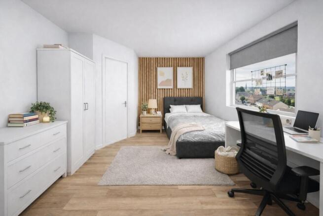 Bright, spacious bedroom with dedicated study a...