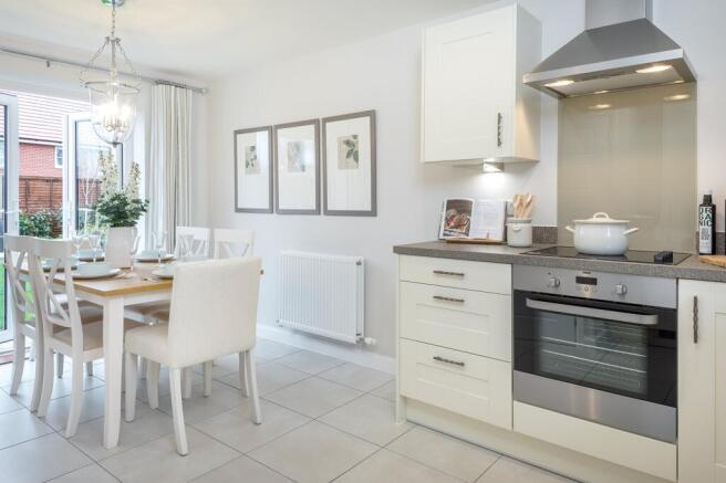 Open-plan kitchen diner with French doors
