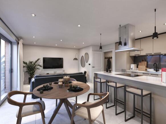Open plan reception/kittchen - CGI