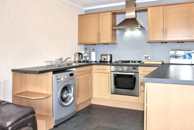 Modern fitted kitchen with built-in appliances...