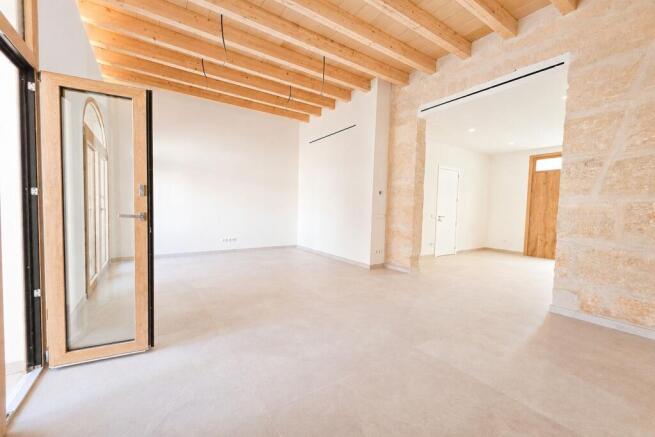 Bright living area with high ceilings