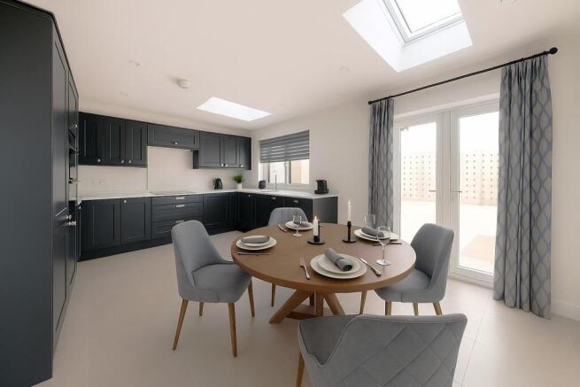 Kitchen has been virtually staged with furnishings