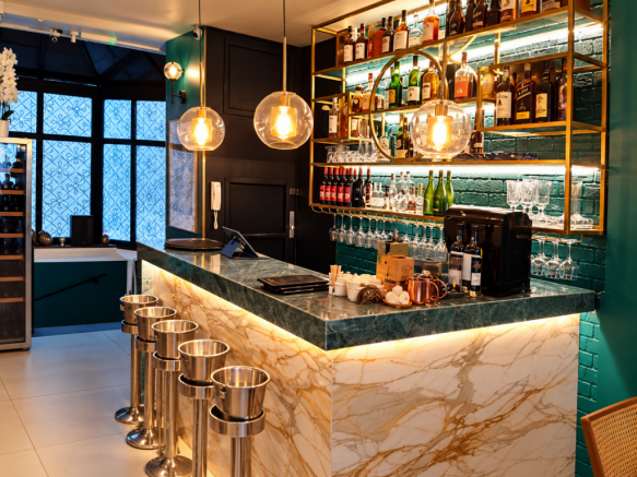 Modern Emerald Marble Cocktail Bar