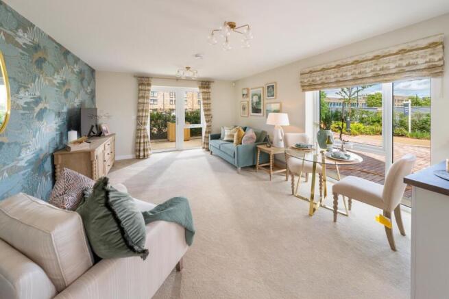 a living room with a large window