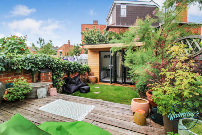 Rear garden with garden cabin/home office/studio