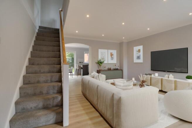 Digitally staged open plan living room