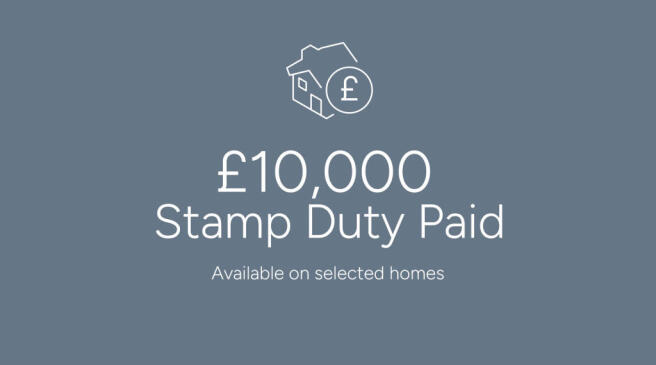 The image displays a house icon and the text "£10,000 Stamp Duty Paid" against a gray background
