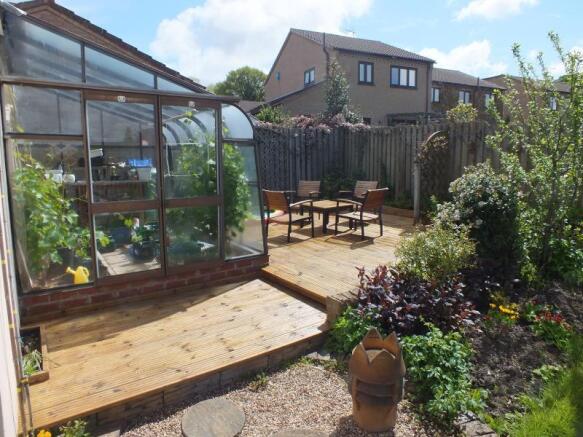 Rear patio and greenhouse