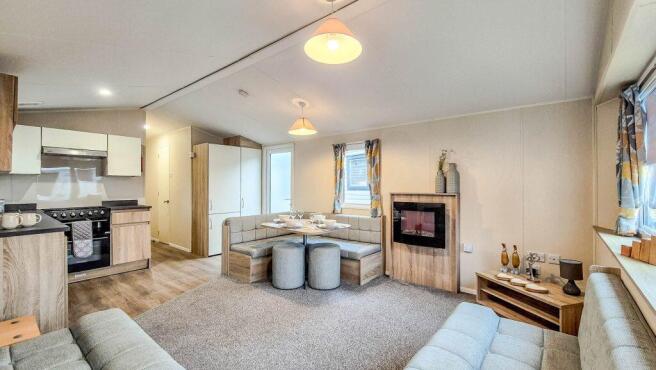 Open Plan Living Area with Dining Table & Benches