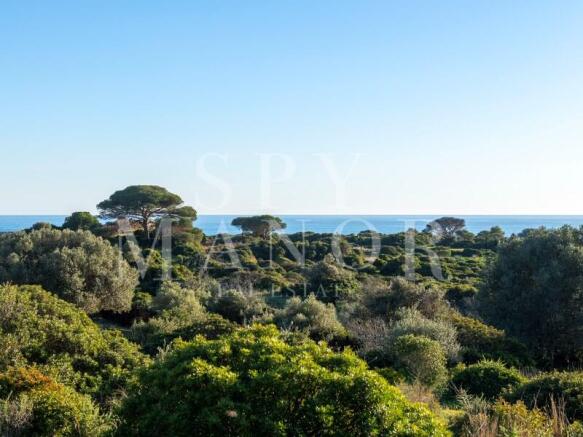 Panoramic frontline Atlantic Ocean view from the Skyblade development plot in Ferragudo, Algarve, surrounded by green coastal nature.
