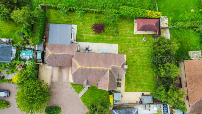 Elevated view of the house and garden