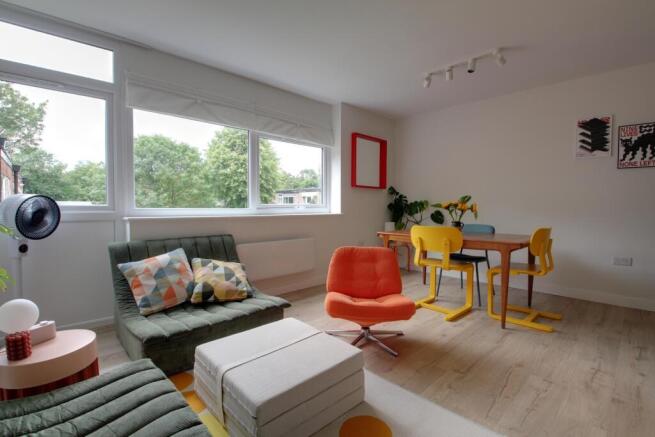 The open plan living and dining room