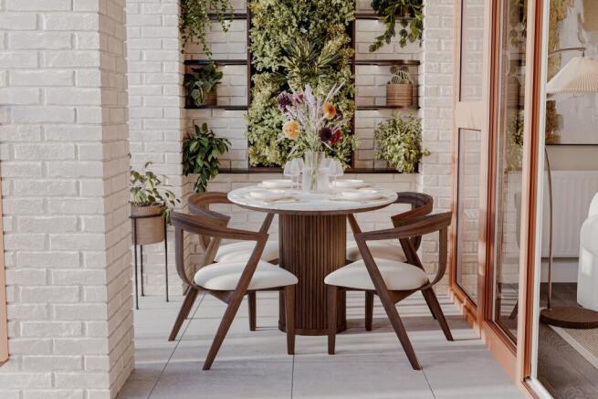 Wide shot of balcony furniture