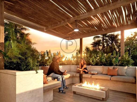 A cozy outdoor sitting area with a fire pit, perfe