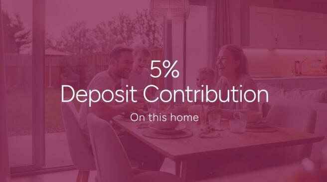 The image displays a 5% Deposit Contribution text overlay on a plain gray background