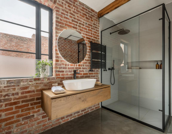 Firefly_a small bathroom in a modern mill conversi