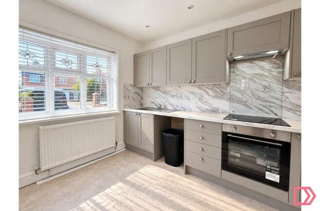 Kitchen with front facing bay window