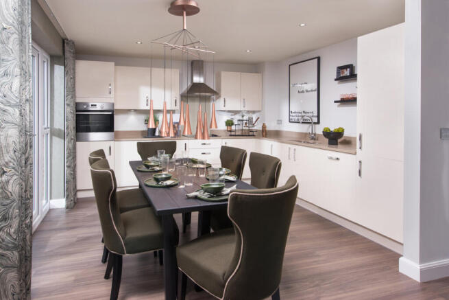 Kitchen dining room with french doors in the Hale housetype