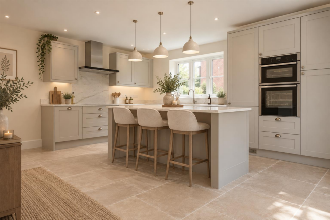 Kitchen with AI added furnishing for illustration