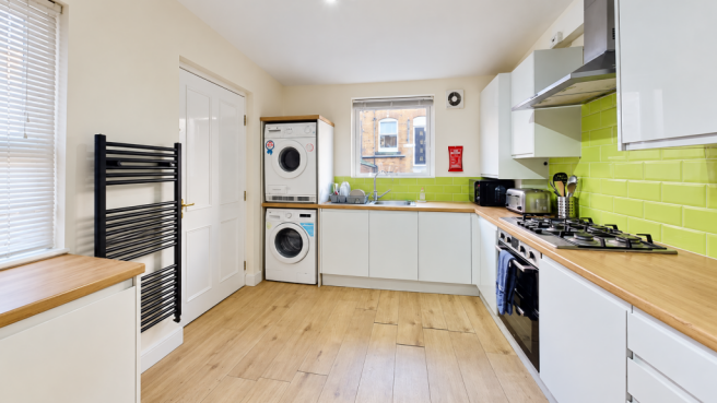 Modern Lime-Green Tiled Utility Kitchen