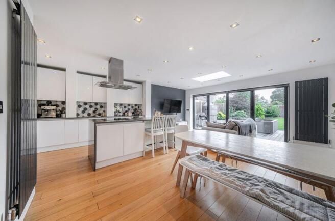 Kitchen dining family room angle 1