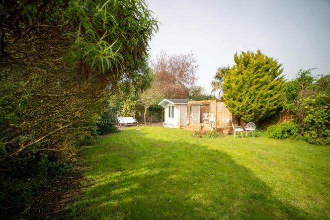 Lawn, summerhouse and decking -  Garden 1
