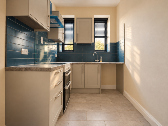 Warm Sunlit Galley Kitchen