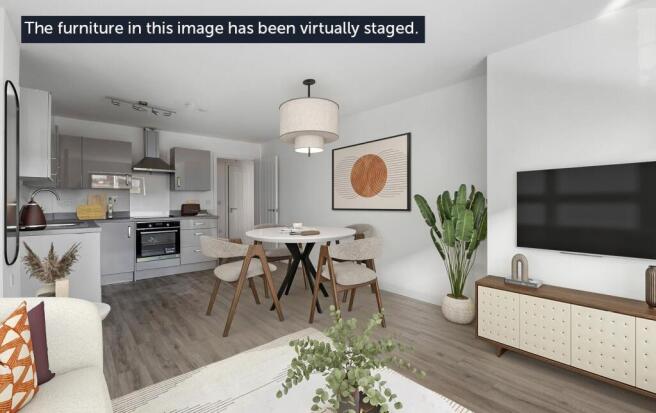 Plot 7 kitchen and living area with virtual stagin
