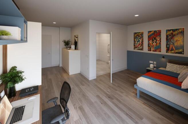 Bright, contemporary double bedroom with a stud...