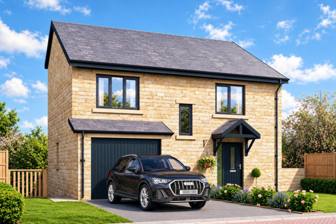 Modern Stone House with Audi Driveway.png