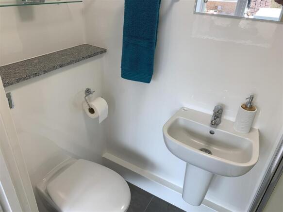 Bright modern bathroom with sleek fixtures...