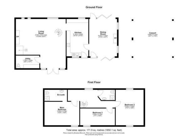 Brookside, Courtyard Barn, Gladestry - all floors.