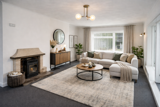 Modern living room with cozy accents