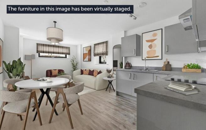 Plot 7 living area with virtual staging disclaimer