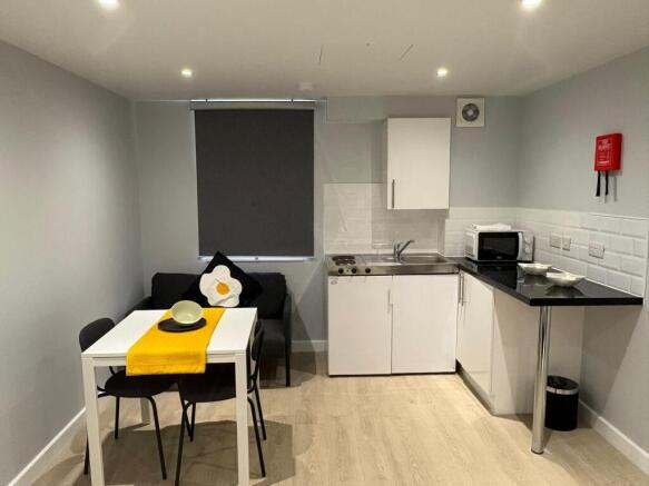 Compact modern kitchenette with a two-burner ho...