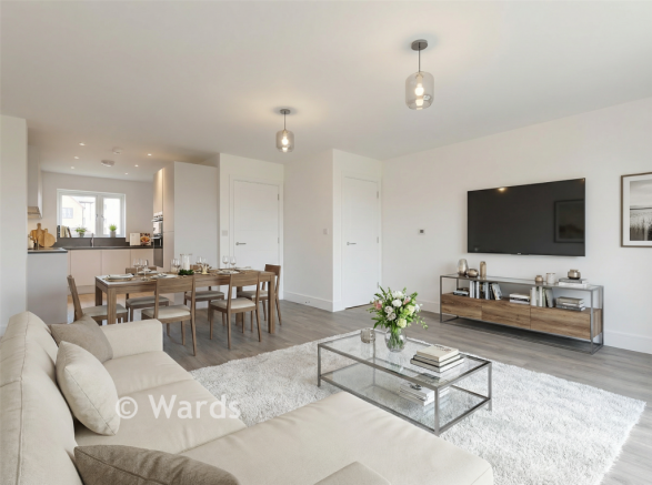 Virtually Staged Lounge/Dining/Kitchen