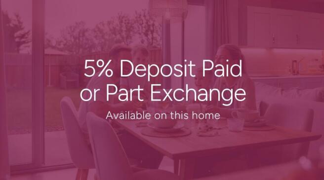 A house icon with a pound symbol is centered above large white text reading "5% Deposit Paid or Part