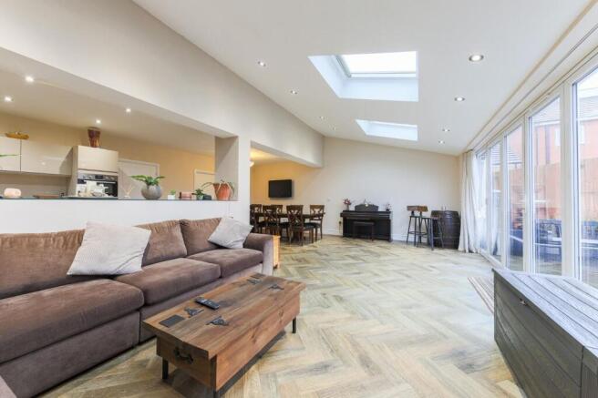 Kitchen, dining, family area